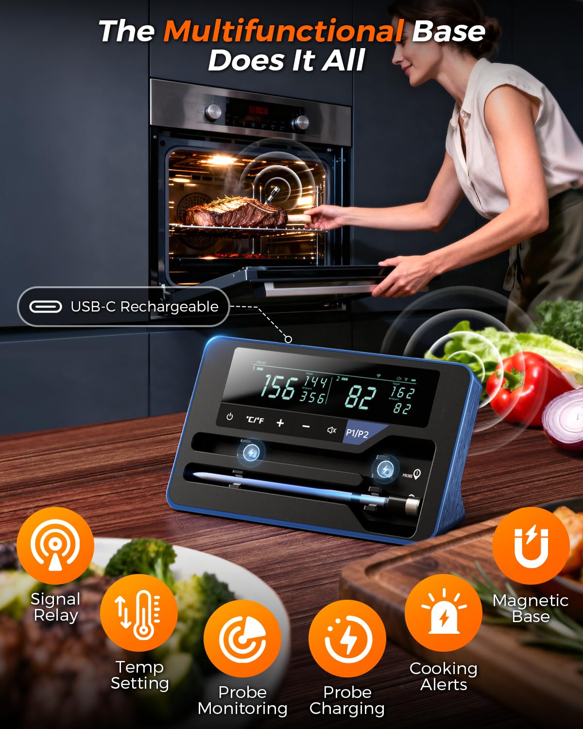 AI chip dual sensor thermometer for internal and ambient temps