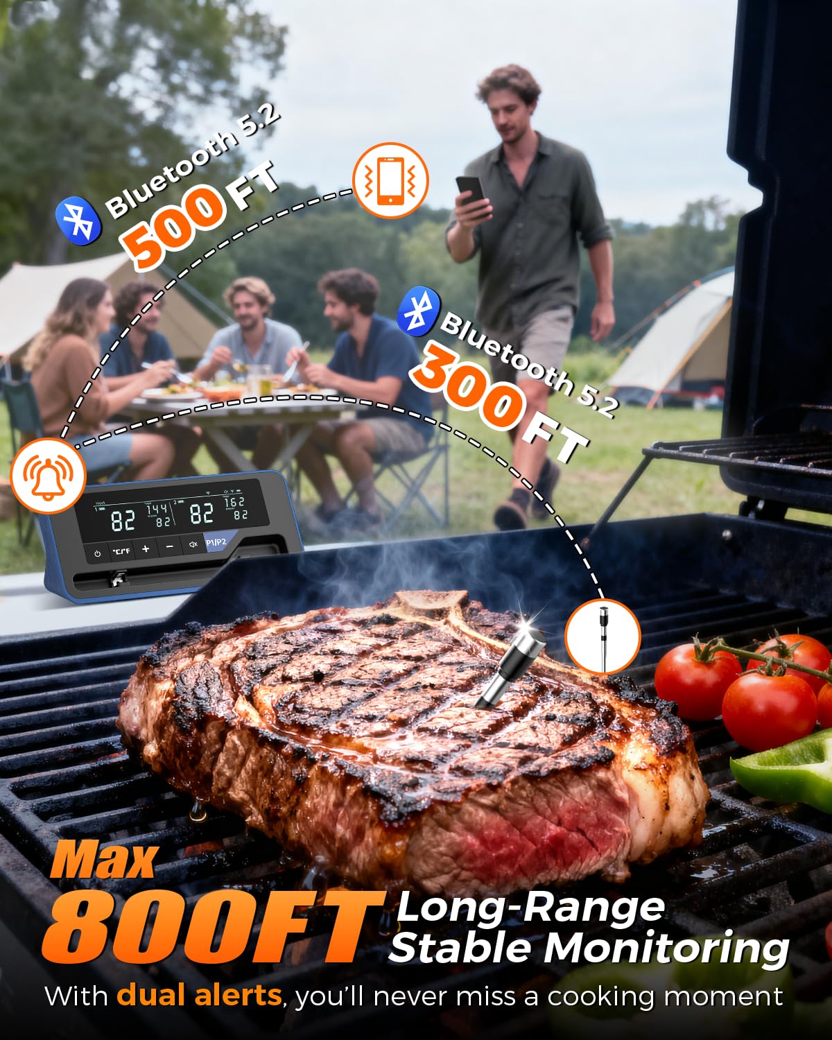 Alfolive 2025 AI Wireless Meat Thermometer base with LCD