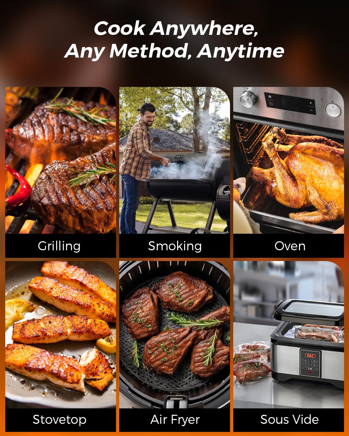 Two probes included for Alfolive 2025 AI Wireless Meat Thermometer
