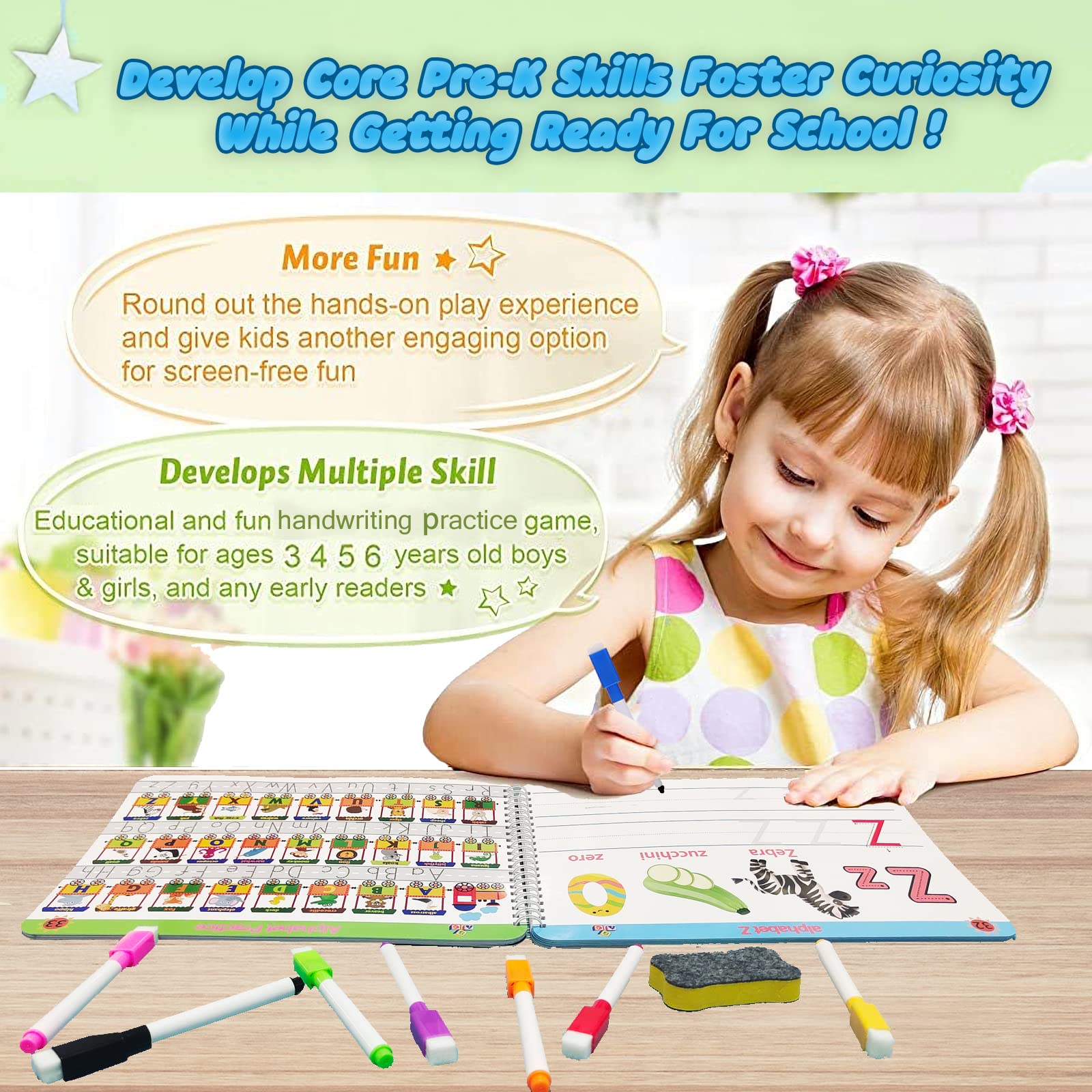 Handwriting practice pages and tracing in ALIANFLY workbook