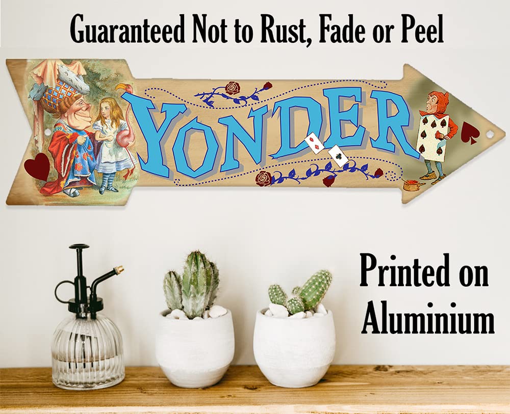 Directional arrow metal sign 17x5 alice in wonderland