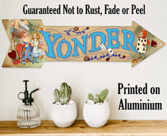 Directional arrow metal sign 17x5 alice in wonderland