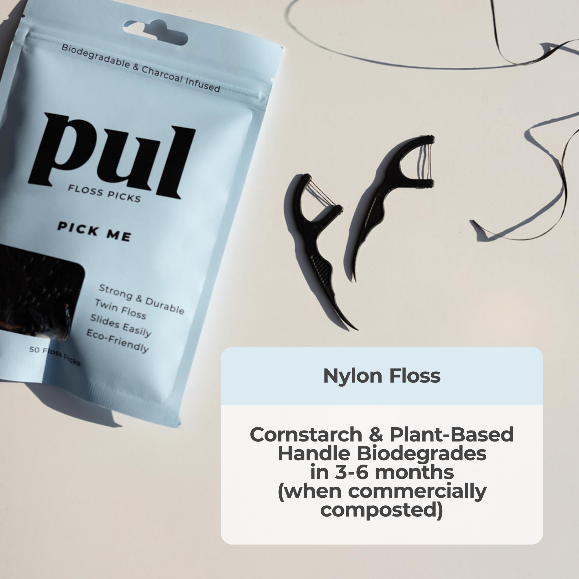 Adults and kids dental floss picks plant based handle