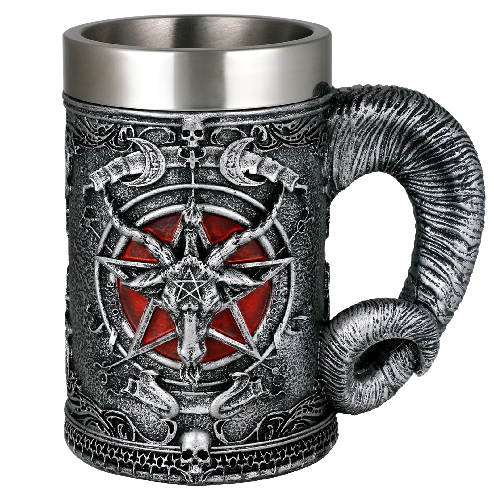 alikiki Medieval Baphomet Head Beer Mug 21oz stainless steel tankard