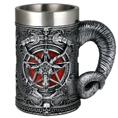 alikiki Medieval Baphomet Head Beer Mug 21oz stainless steel tankard