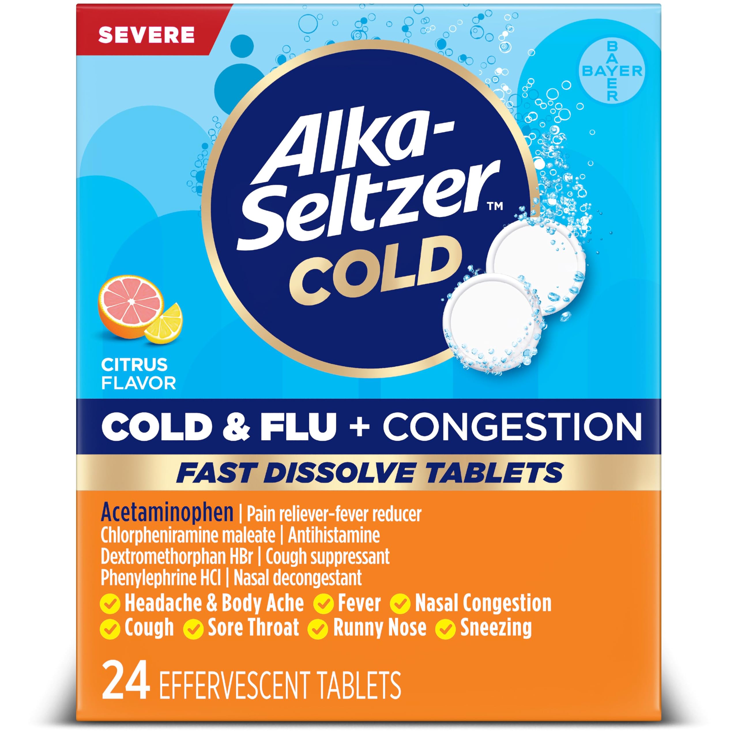 Alka-Seltzer Cold citrus flavor 24 count sachets