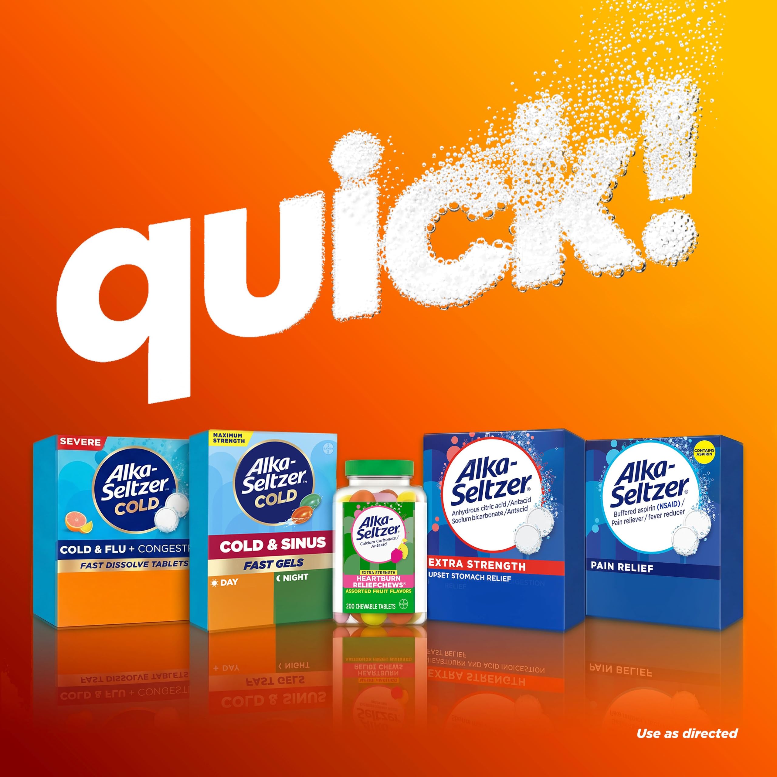 Two effervescent tablets per dose Alka-Seltzer Cold