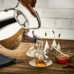 2 Qt tea kettle on stovetop showing visible fill line
