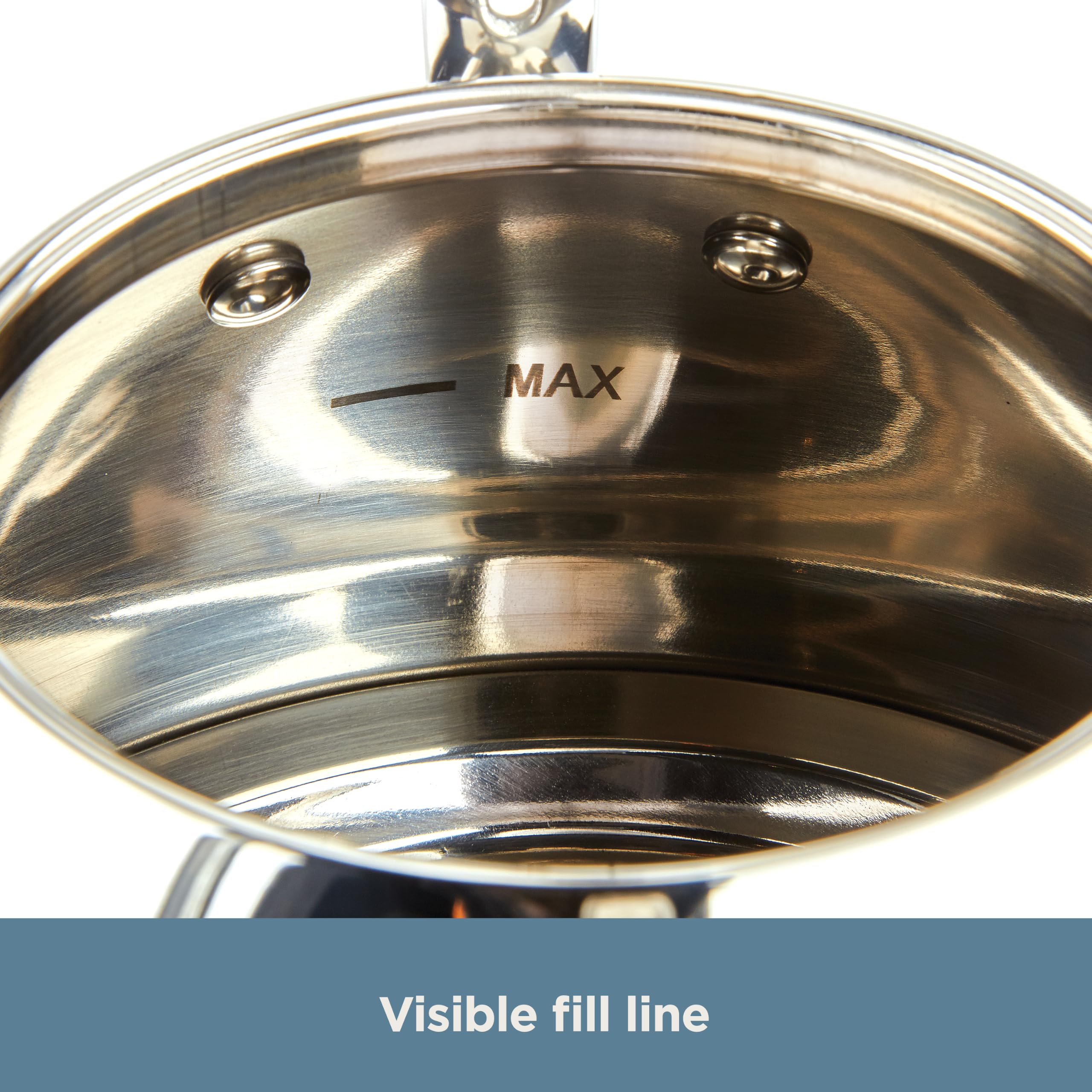 Hinged cap and riveted sloped handle for easy pouring
