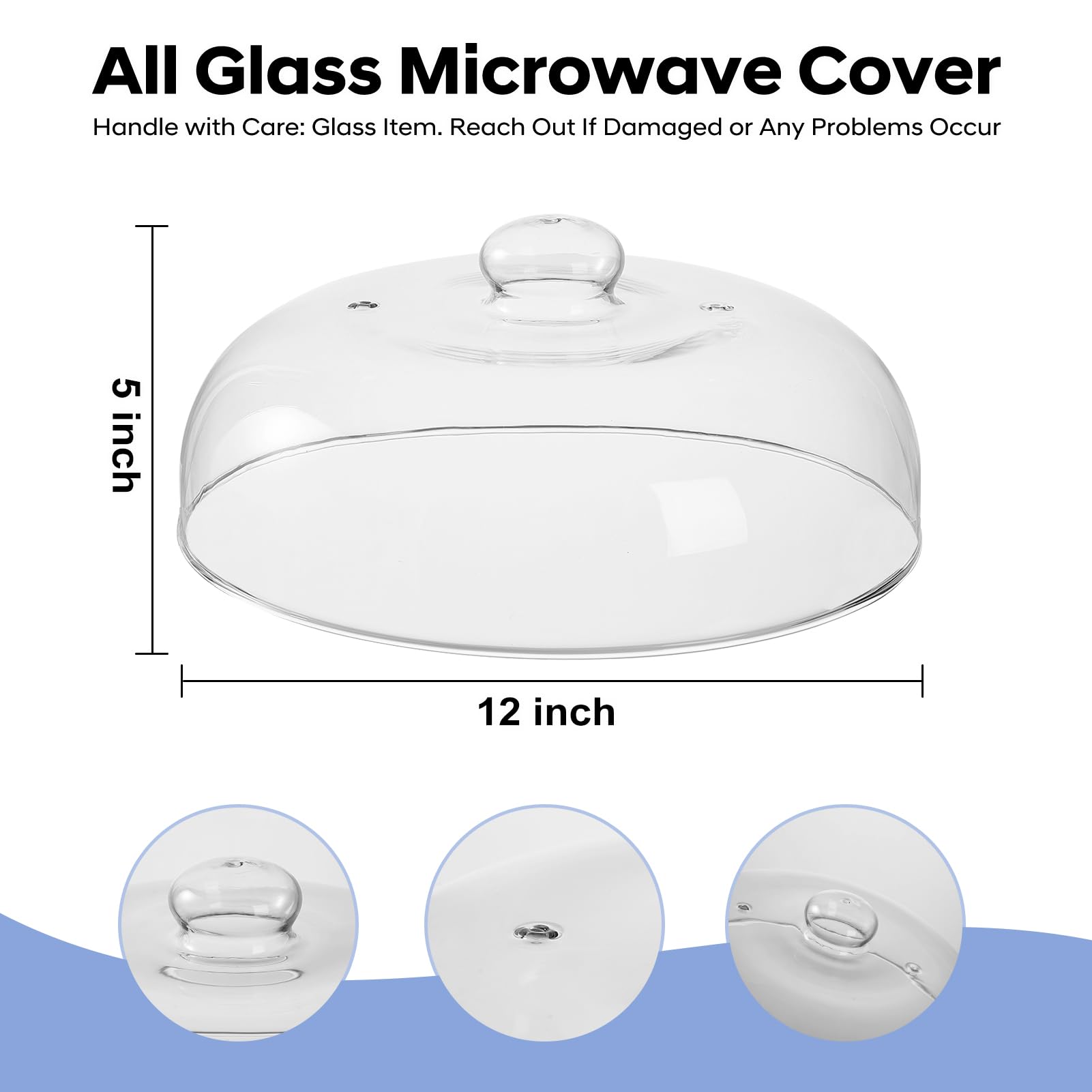 Handcrafted one-piece glass microwave cover 12 inch diameter