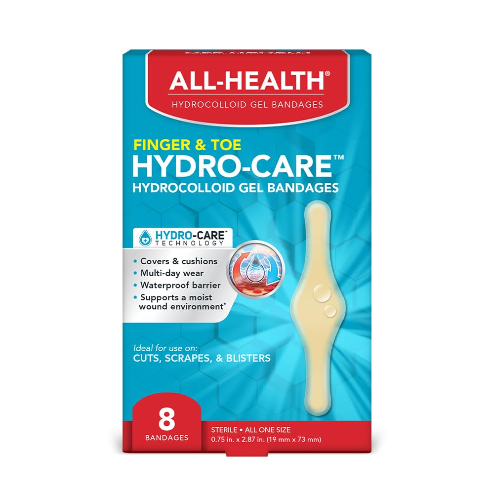 All Health hydrocolloid gel bandages Fingers & Toes 8 Count packaging