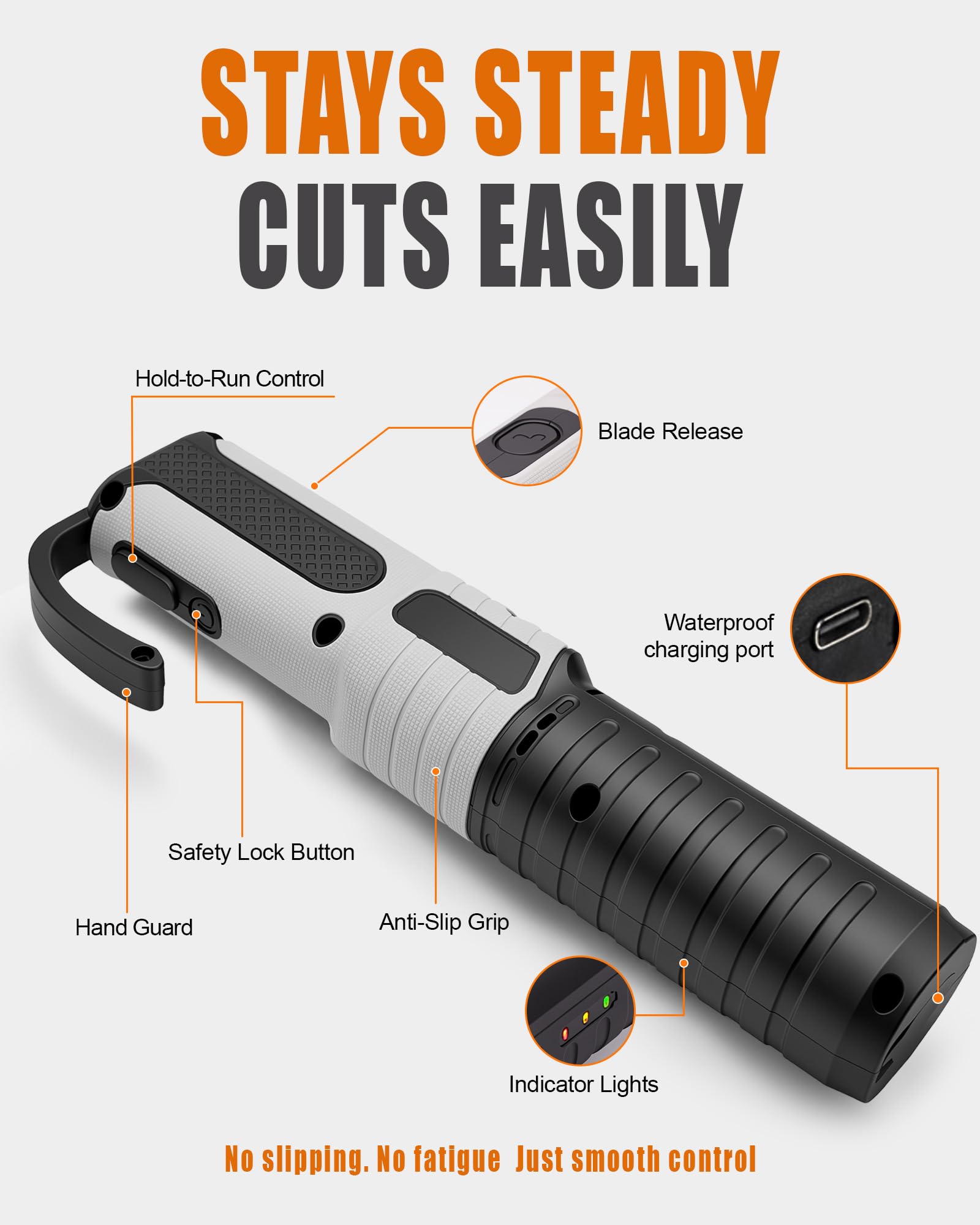 LED battery indicator on cordless carving knife