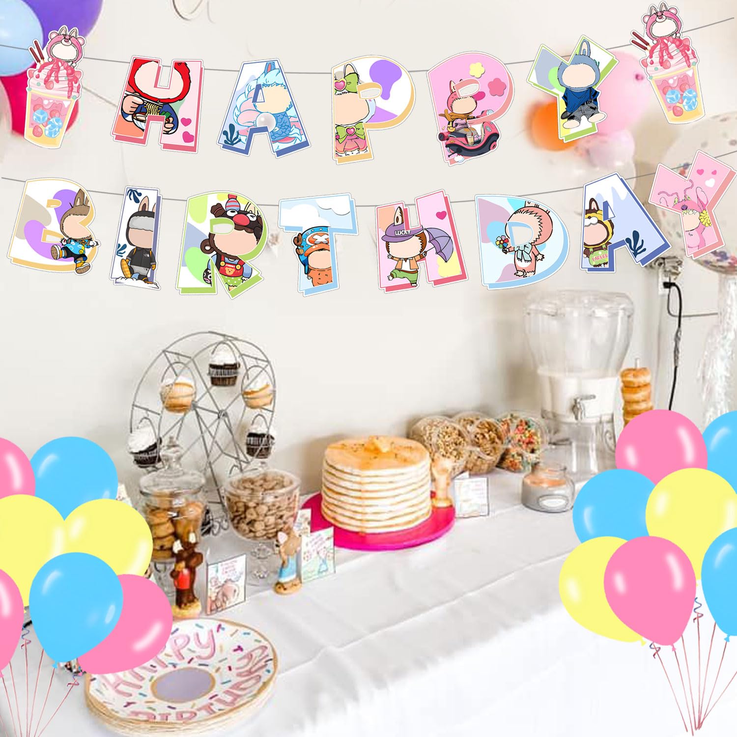 Two banners and backdrop arrangement for party