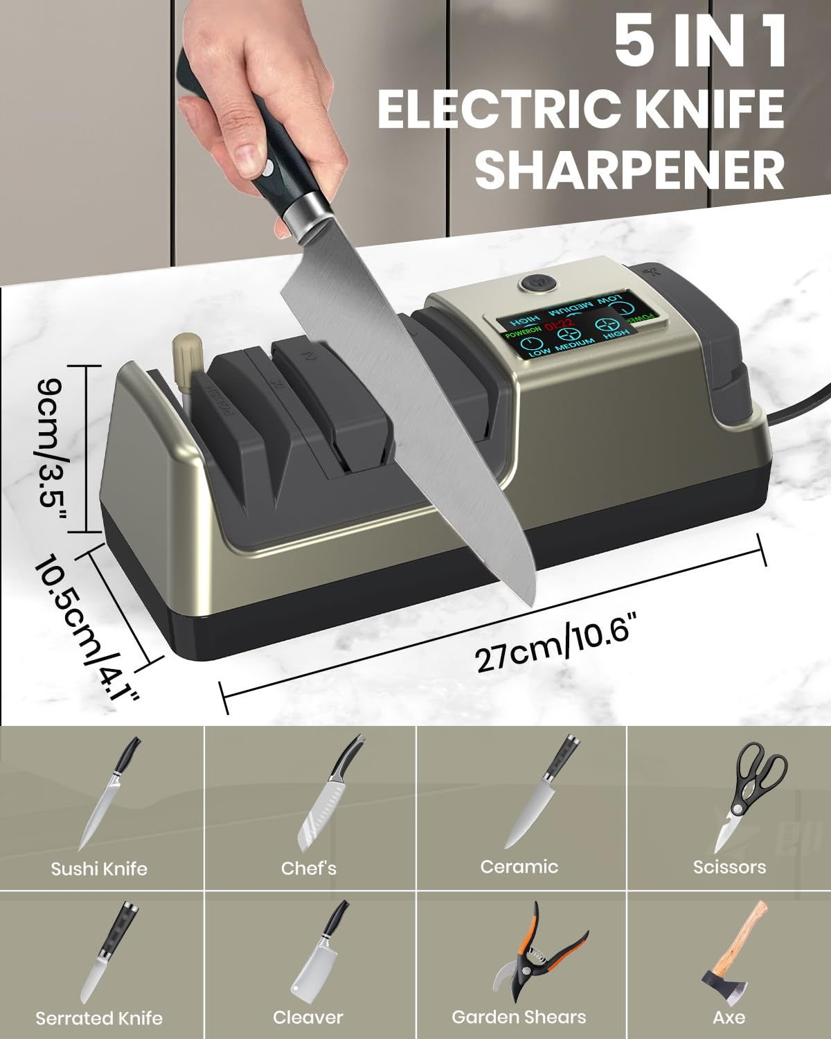 Electric knife sharpener LCD screen close up