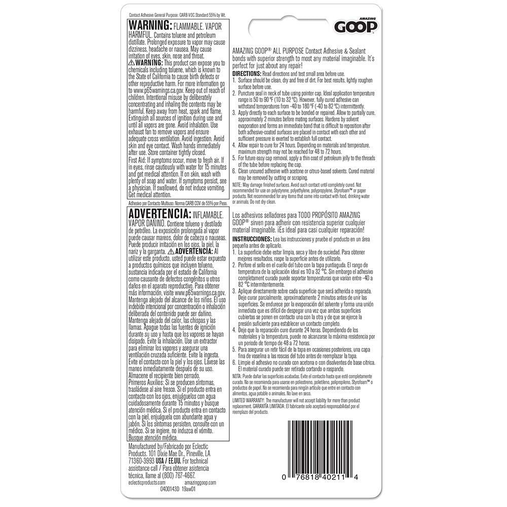 Clear All Purpose Adhesive 3.7 oz from Amazing Goop for repairs