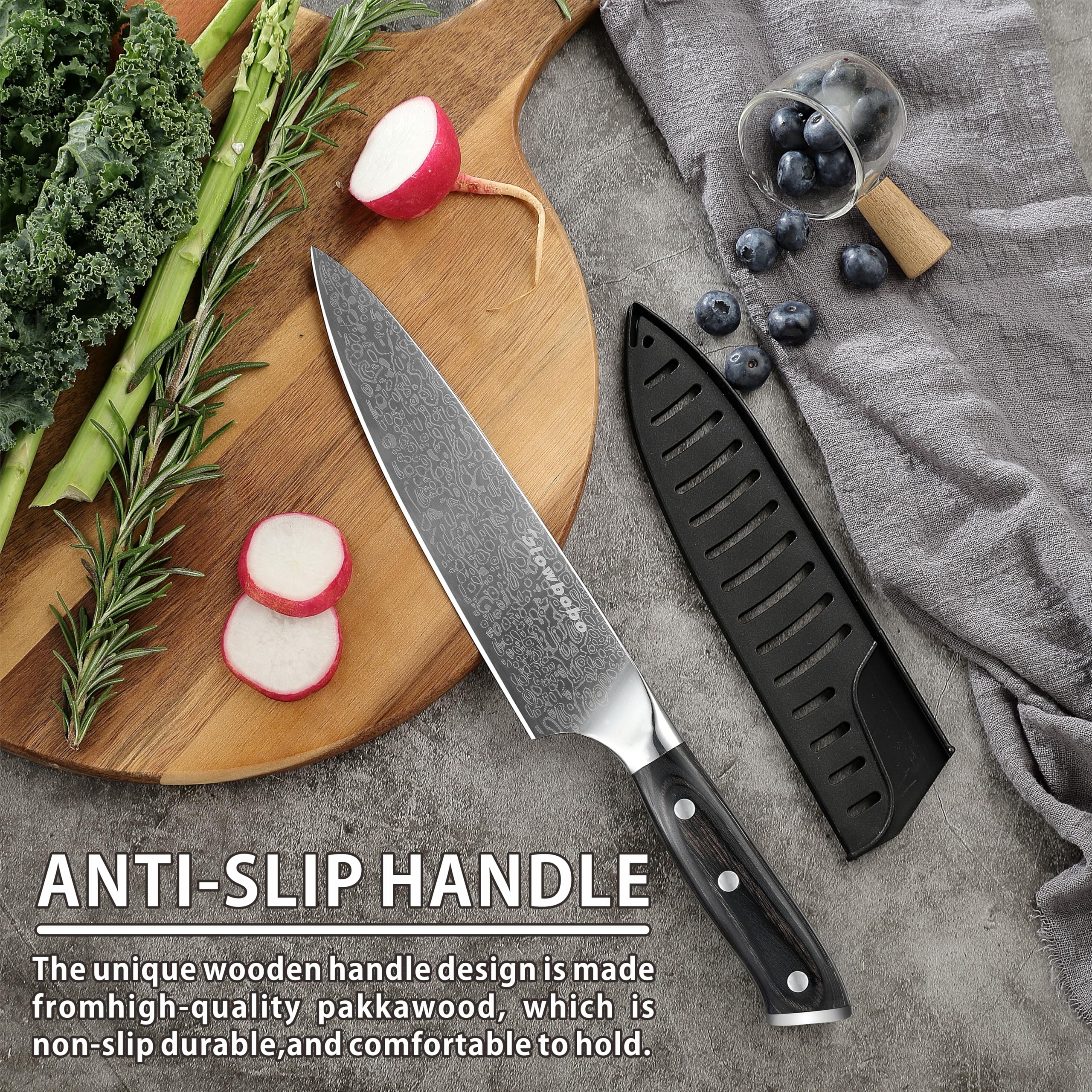 Blade guard and finger guard included with Glowbobo knife