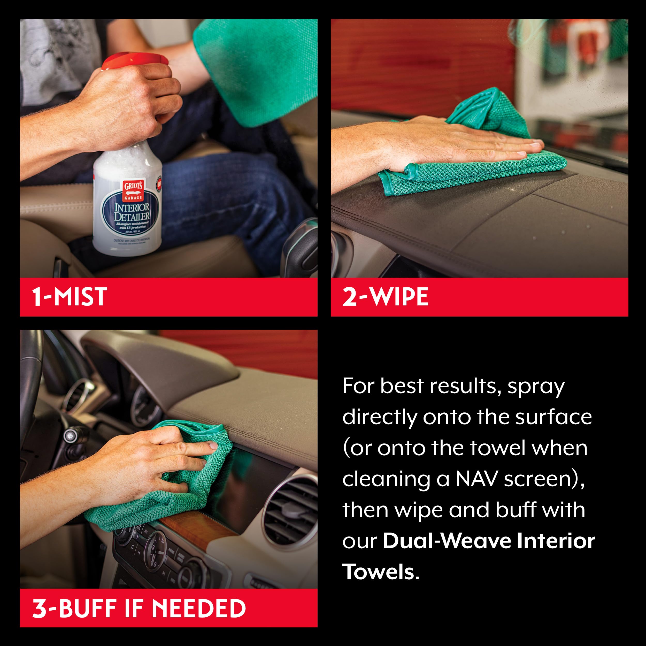 Anti-static interior cleaner for dashboards and screens
