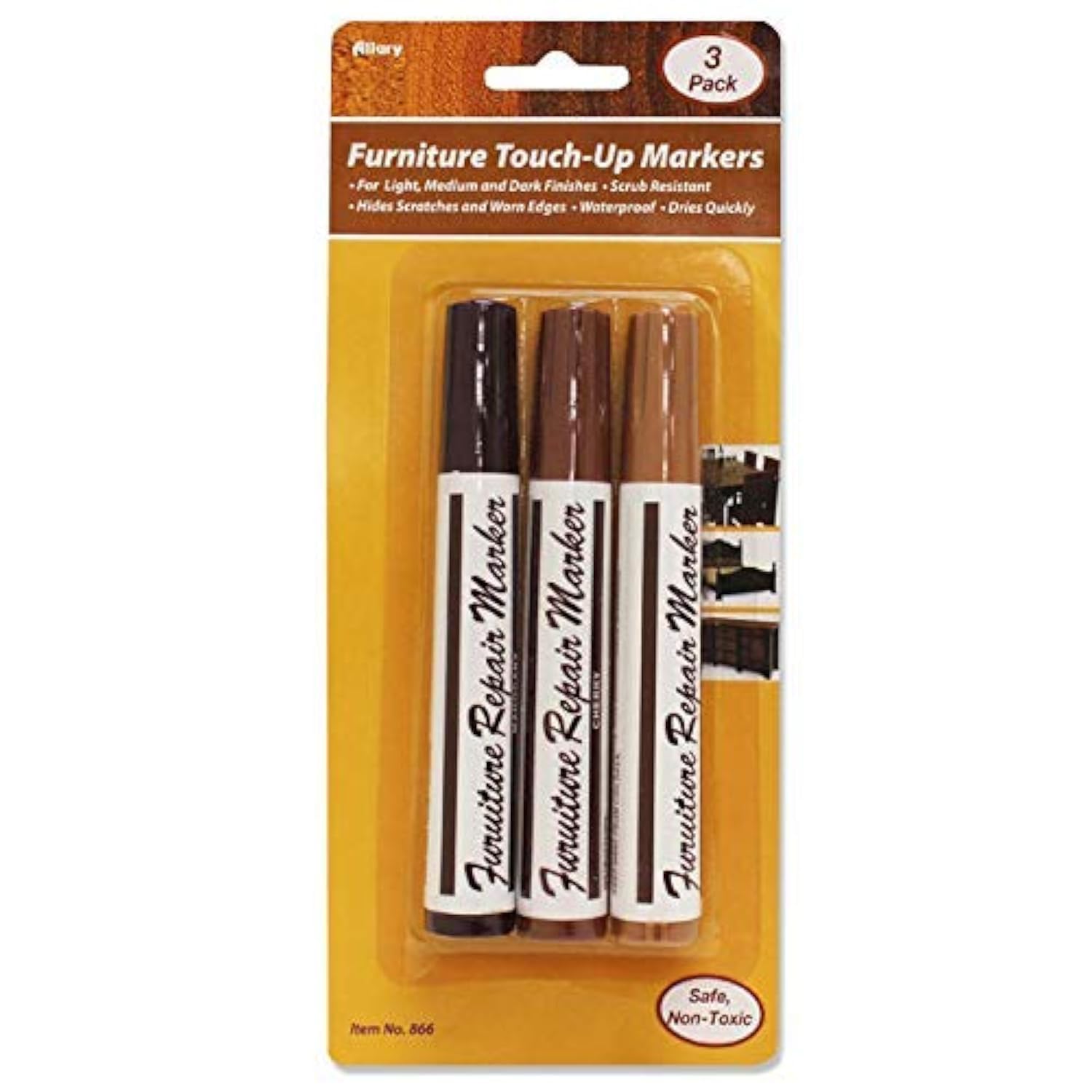 Allary Furniture Touch-Up Markers set of 3 in brown colors for light medium dark finishes