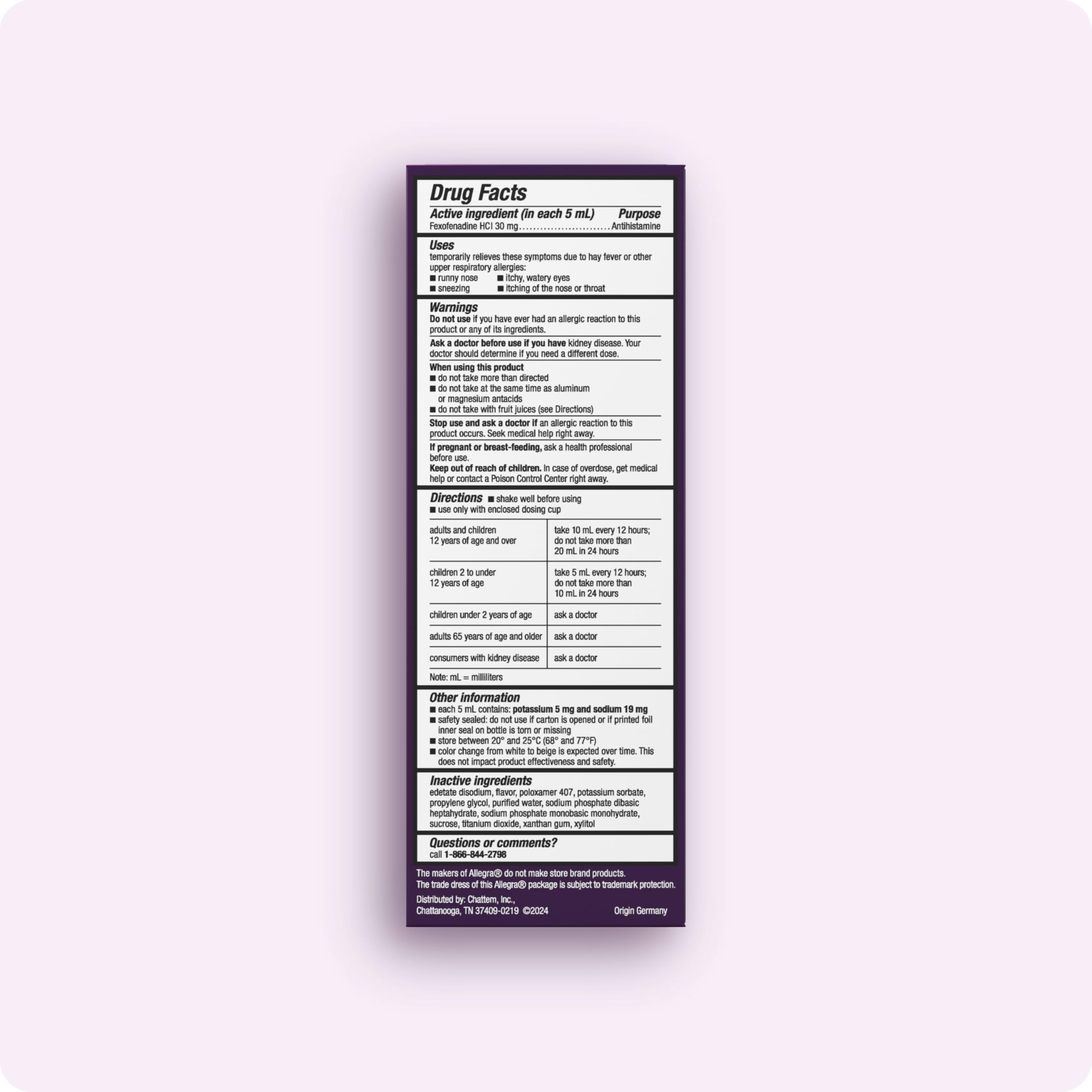 Allegra Children’s allergy relief packaging and label