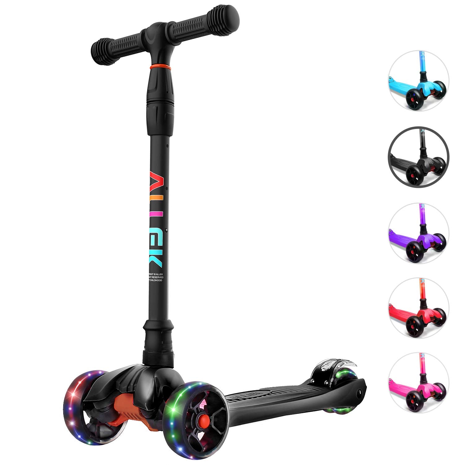 Allek Kick Scooter B02 black with light up wheels