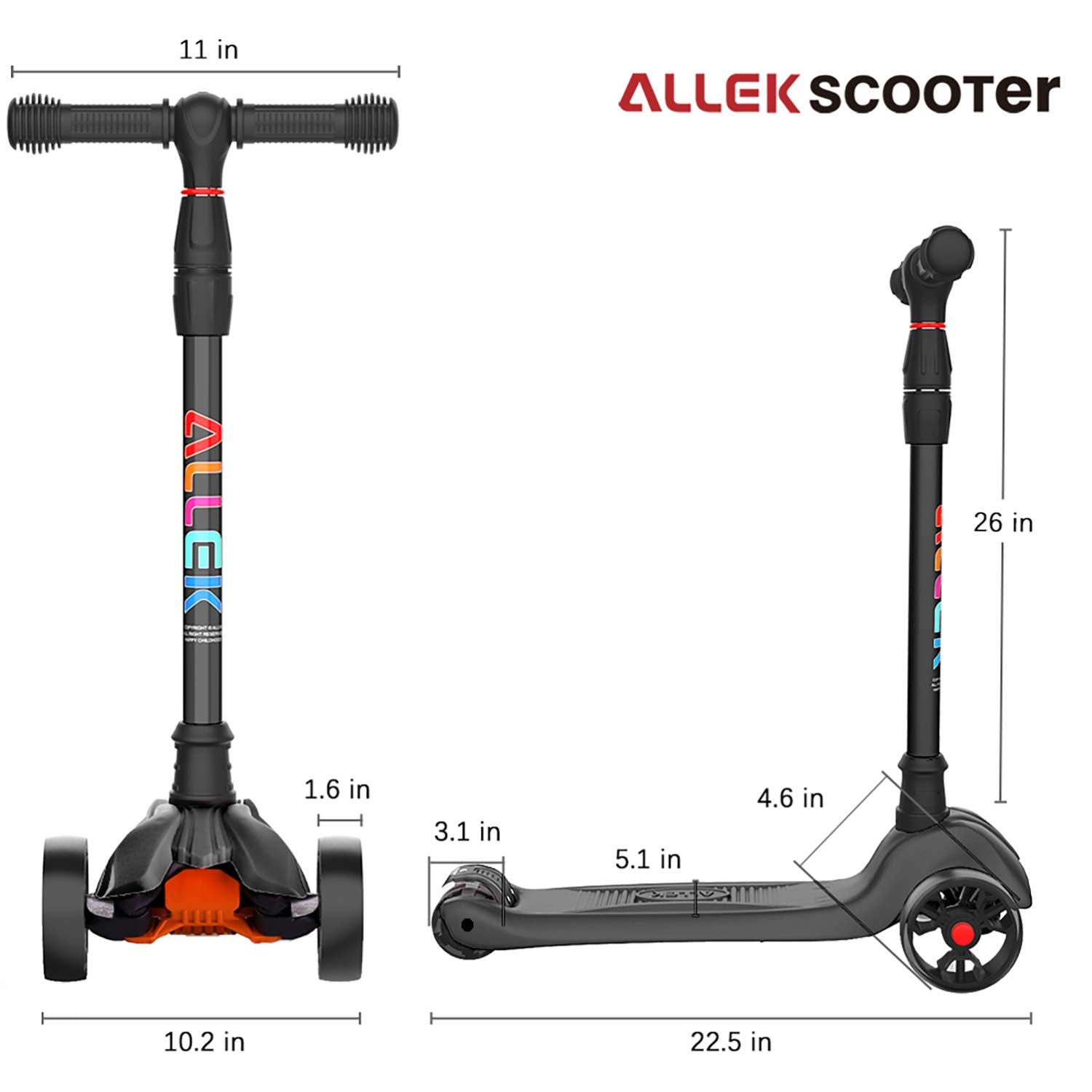 PU wheels with LEDs on Allek Kick Scooter B02