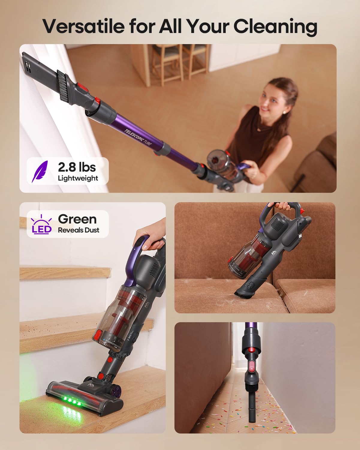 AlloyMove A03 green LED light and anti-tangle roller