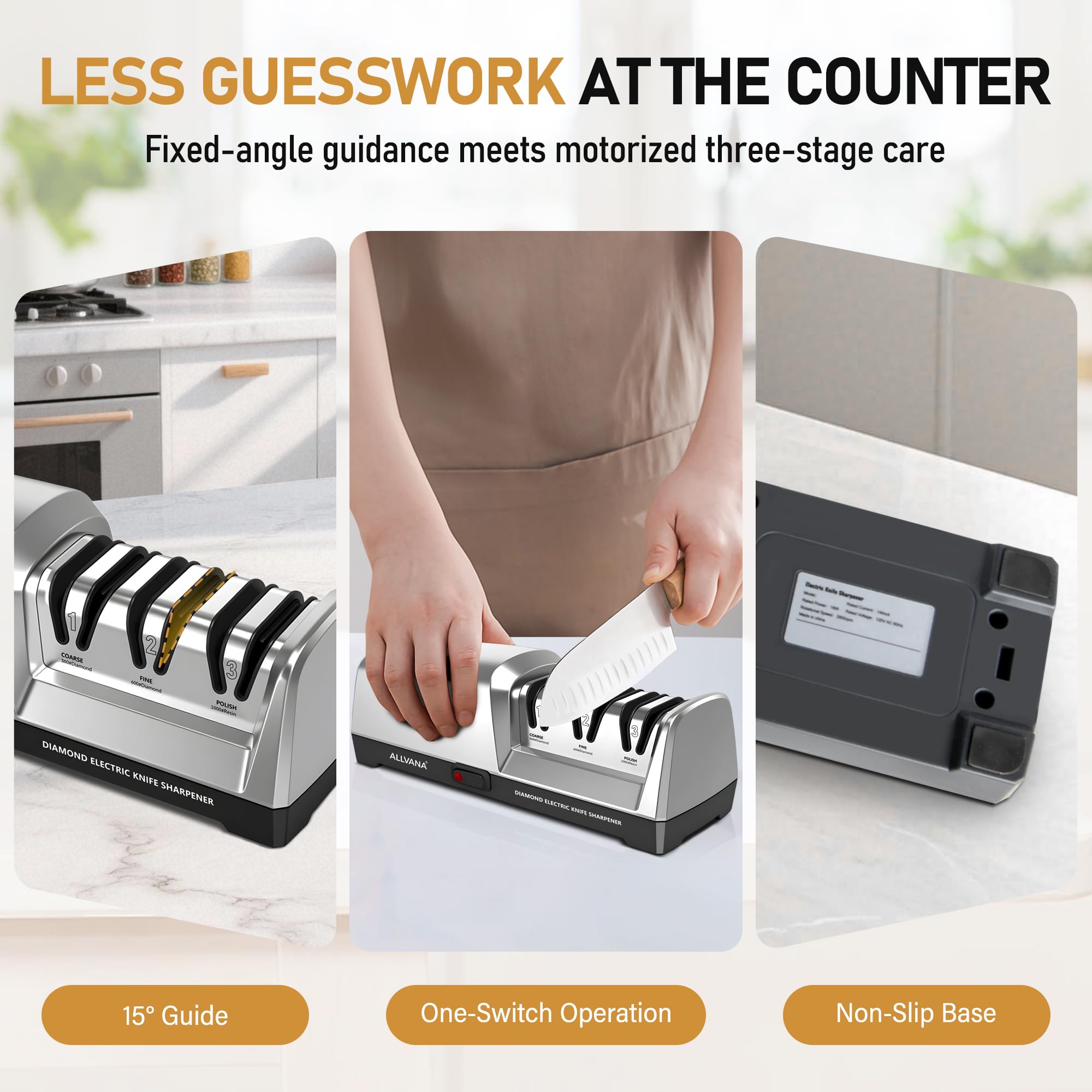 ALLVANA kitchen knives sharpener Silver-B with non-slip base