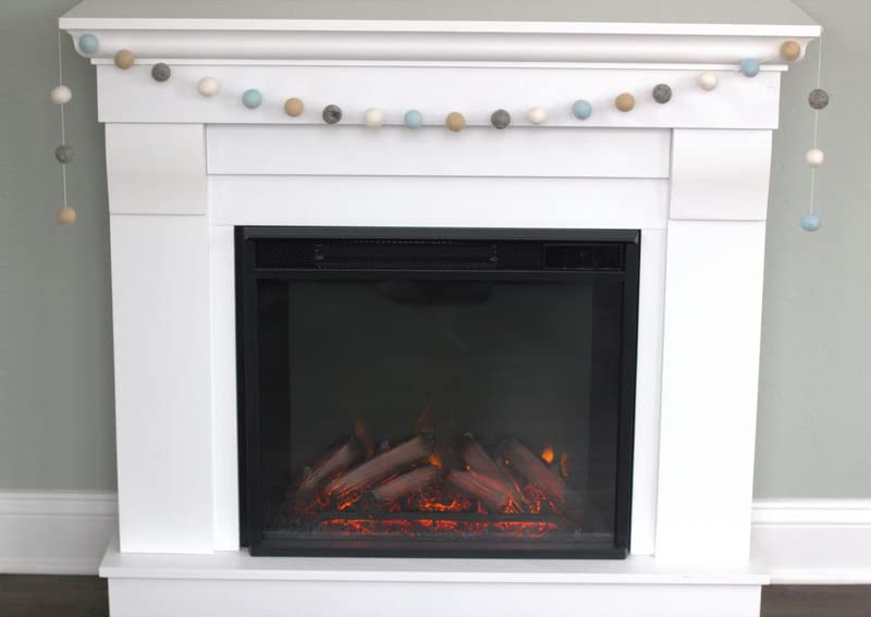 Almond Gray White felt balls in a garland