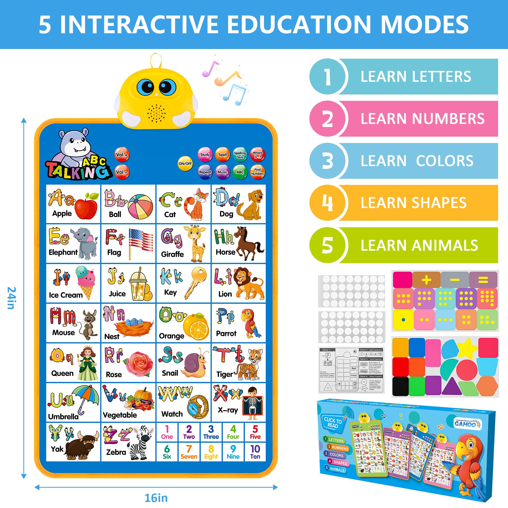 Alphabet wall chart blue learning cards shapes colors