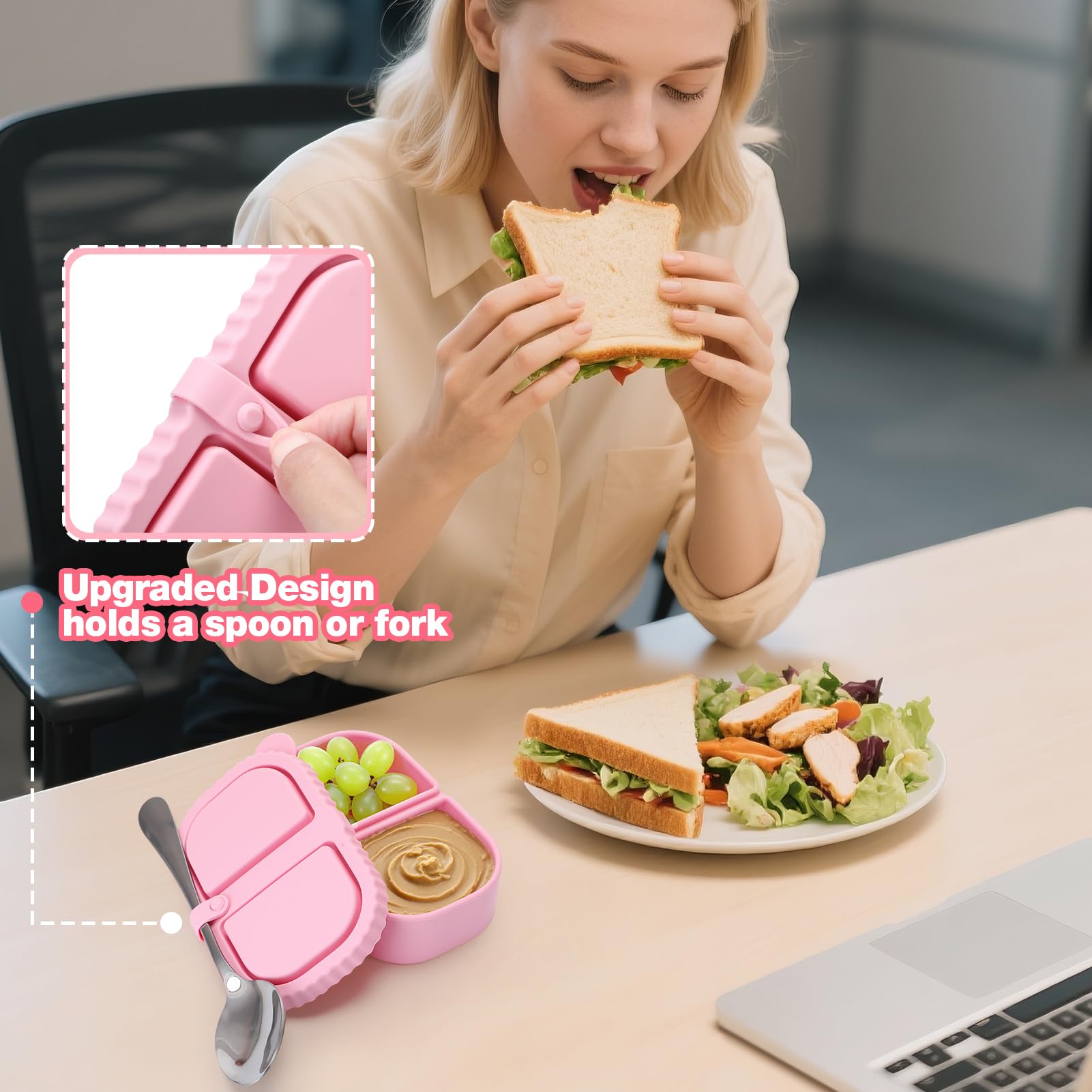 Alphatool silicone snack containers with fork clip lid