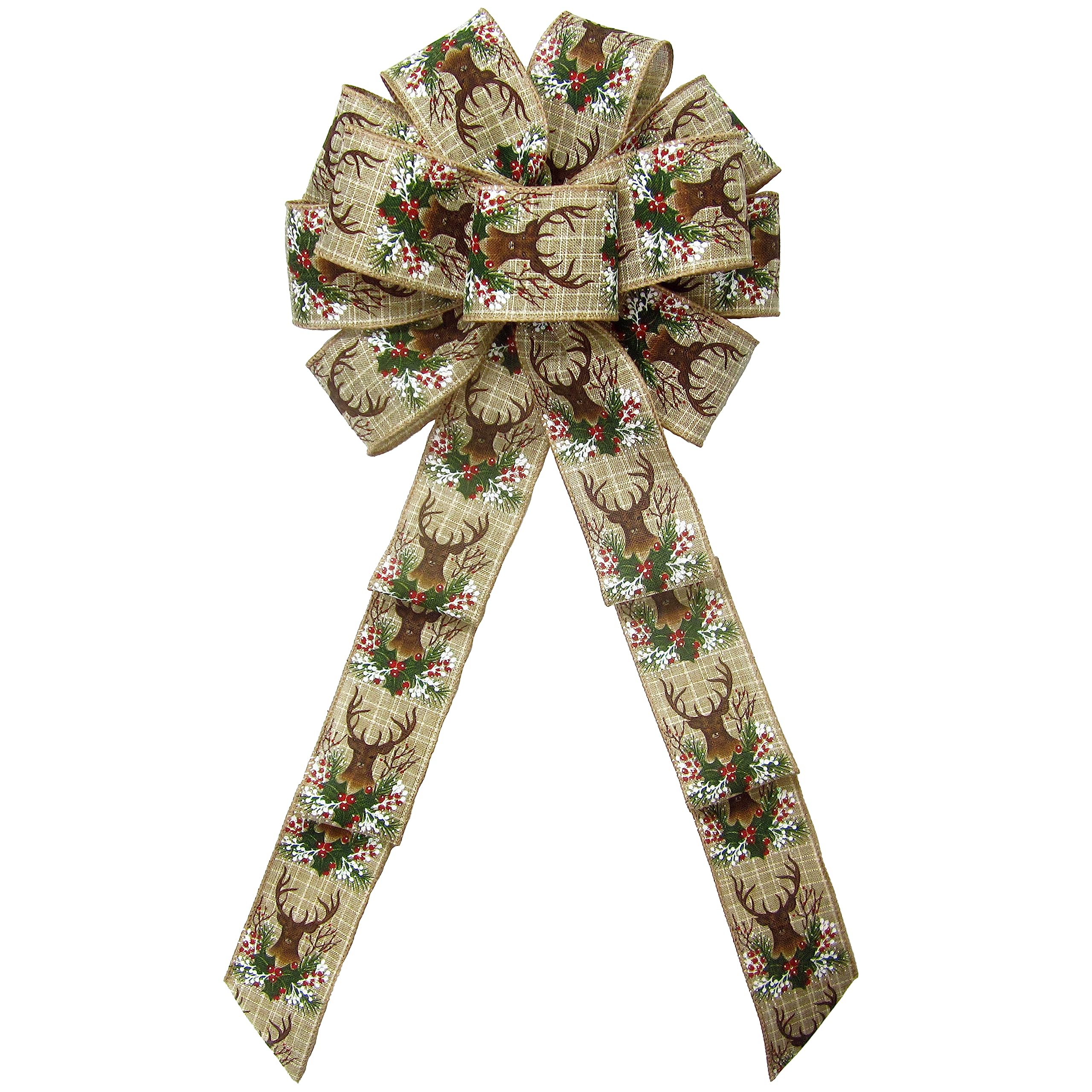 Snowberry Deer Antlers Wreath Bow by Alpine Holiday Bows 10 inch