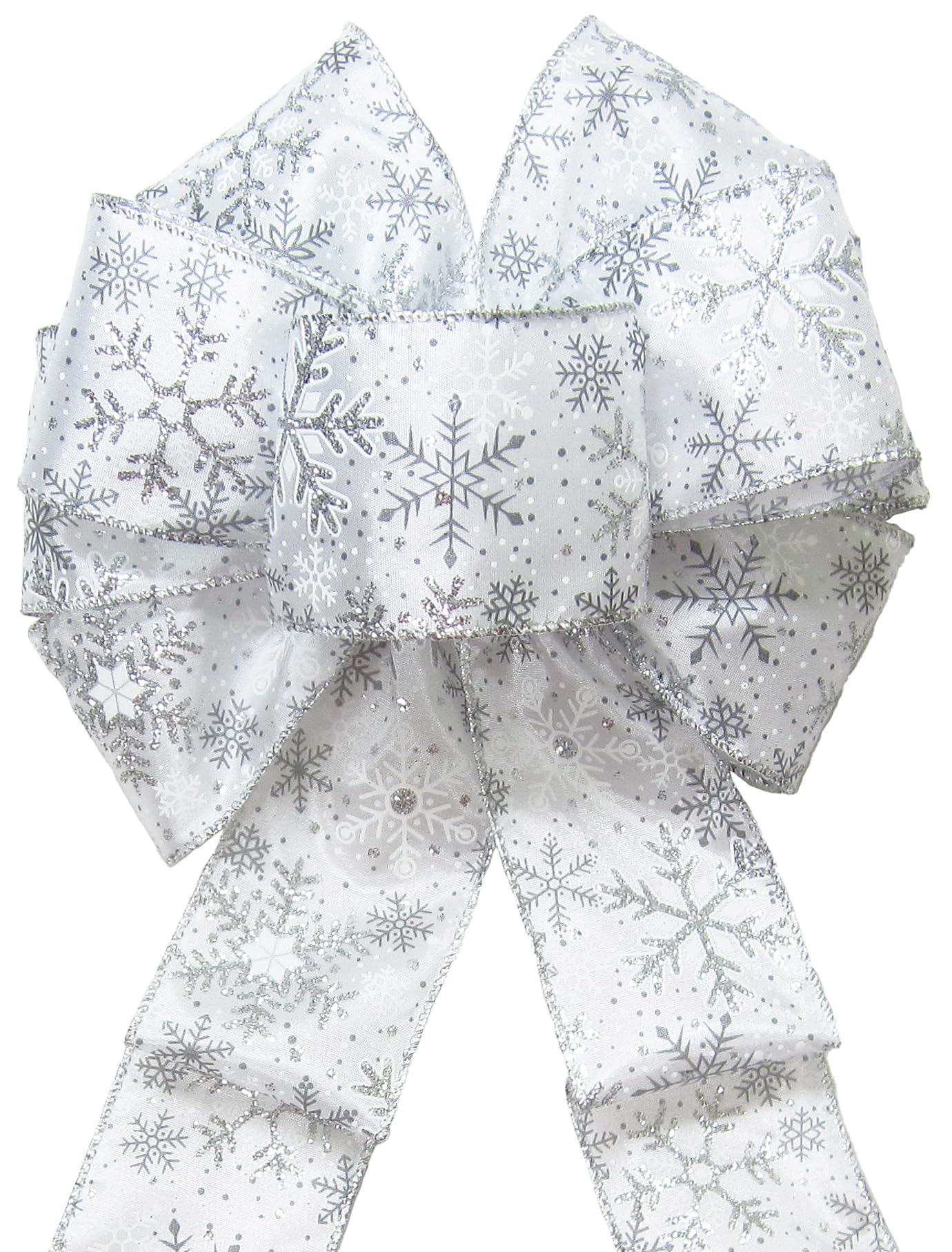 Alpine Holiday Bows glittering silver snowflake bow 8 wide for wreaths