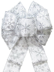 Alpine Holiday Bows glittering silver snowflake bow 8 wide for wreaths