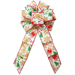 Gingerbread Cookies Ivory Bows handmade 8in bow with six loops