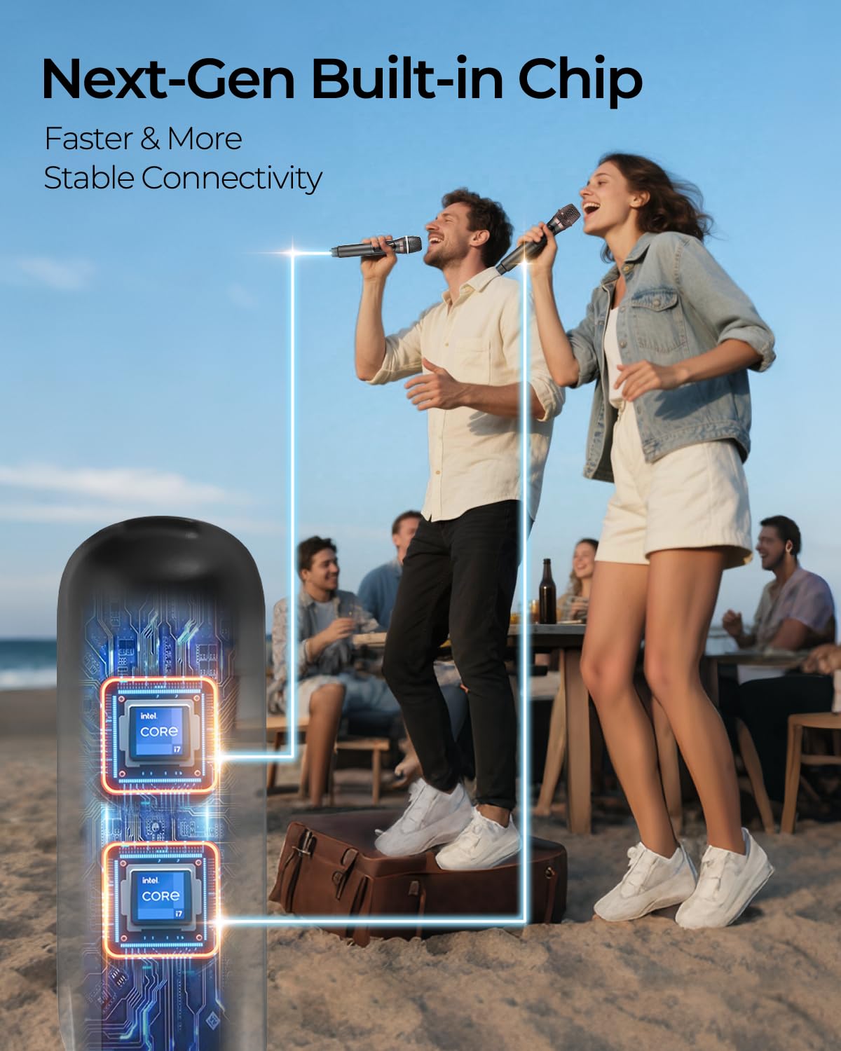 wireless microphone range up to 200ft feature