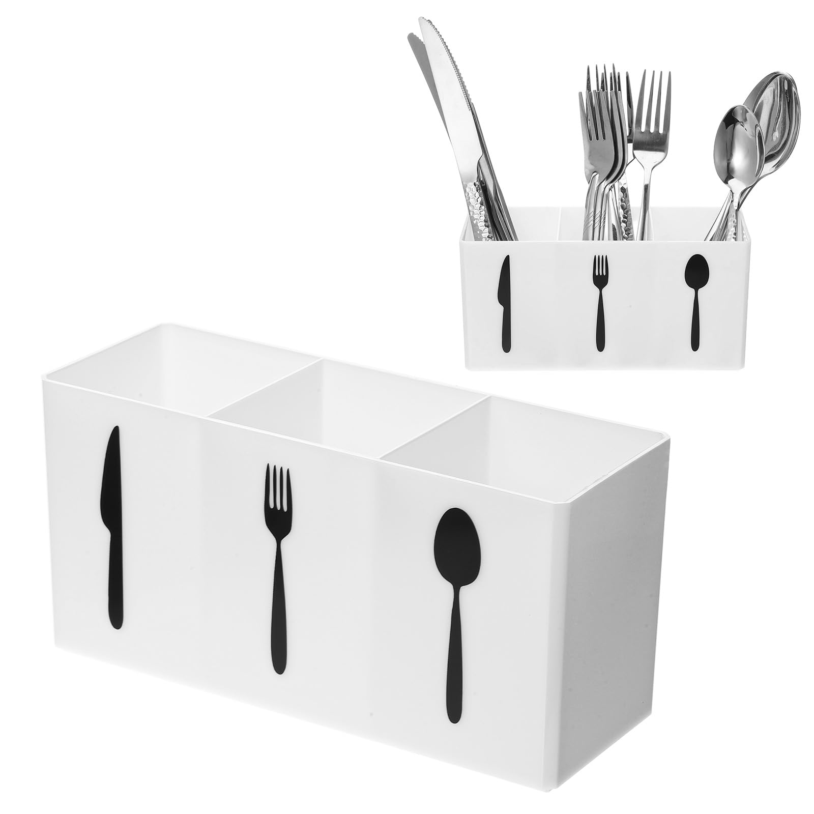 Alrhso 3 Section Silverware Organizer countertop white PVC