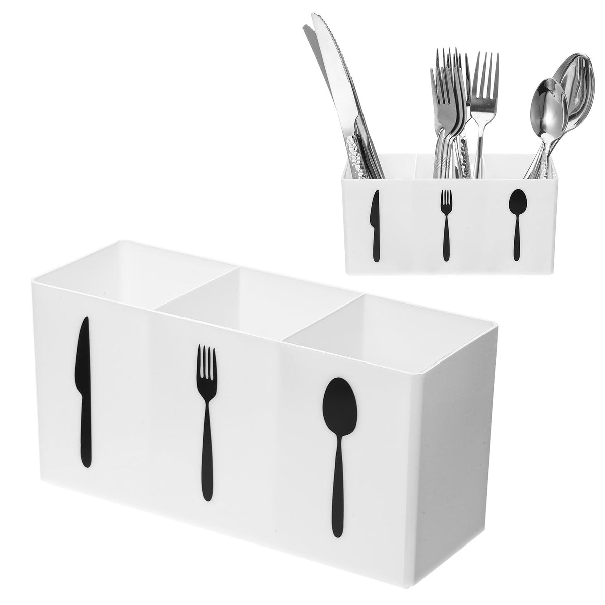 Alrhso 3 Section Silverware Organizer countertop white PVC