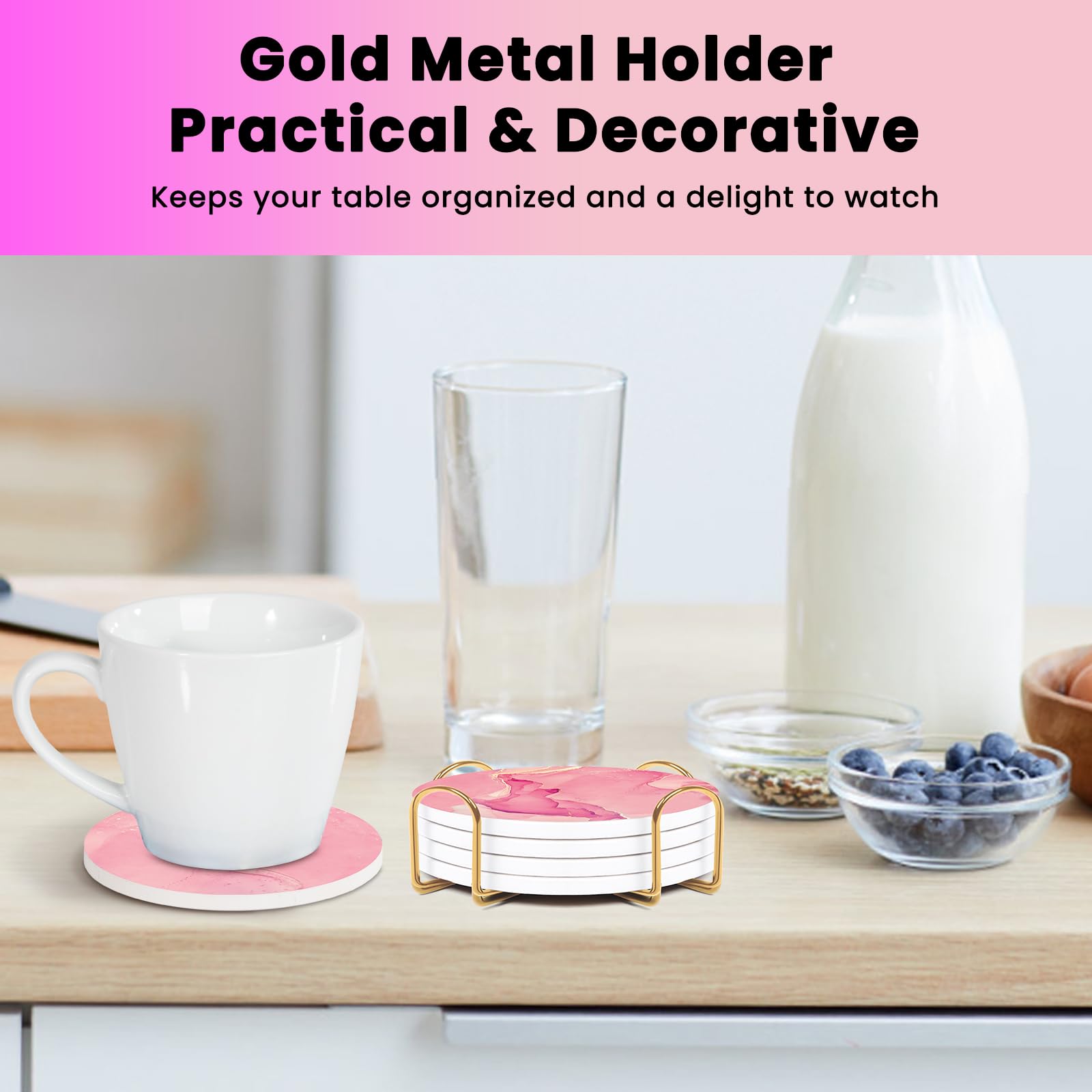 Home decor arrangement featuring ALSNWNZ pink ceramic coasters