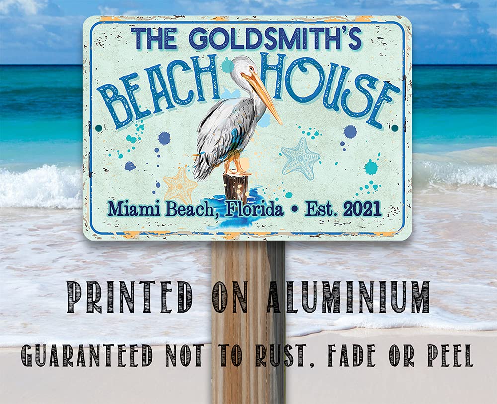 Aluminum epoxy ink sign Pelican Beach House for indoor outdoor use