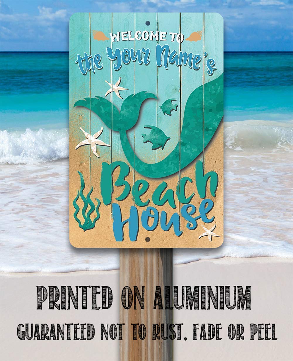 Indoor outdoor metal beach sign with two screw holes