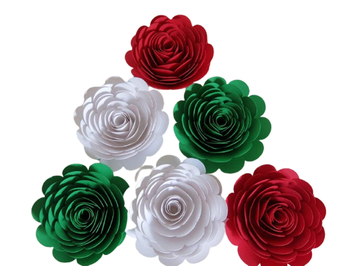 Always In Blossom six pack cardstock roses red white green 2.5 to 3 inch
