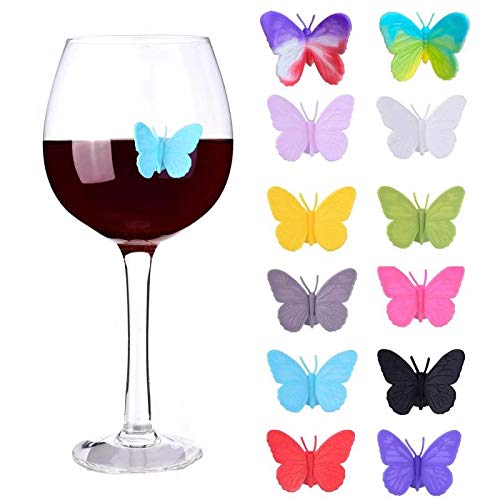 ALYC butterfly wine glass charms set of 12 silicone markers