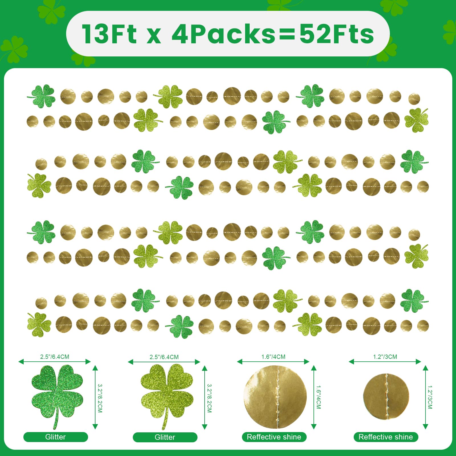 Four 13ft shamrock garlands ready for St Patrick's Day decor