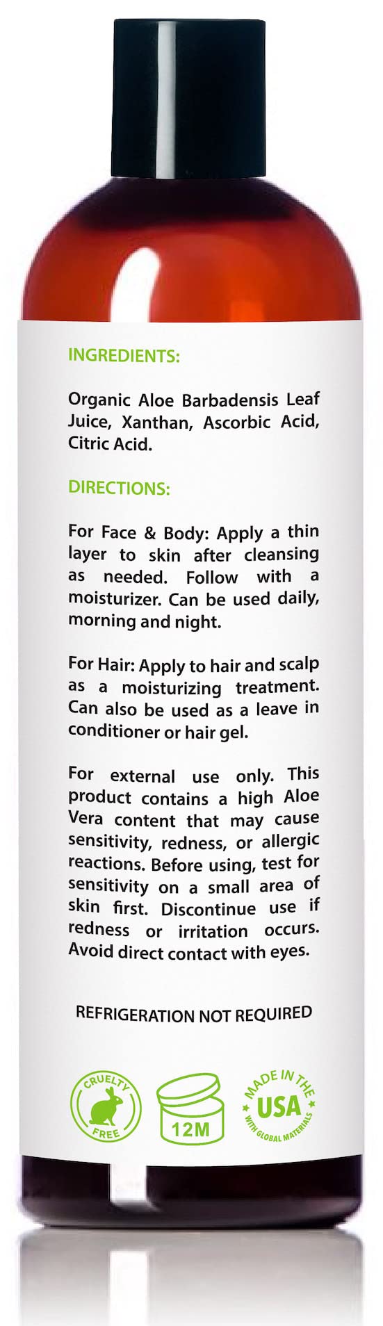 After sun care use Amara Aloe Vera Gel 12oz application