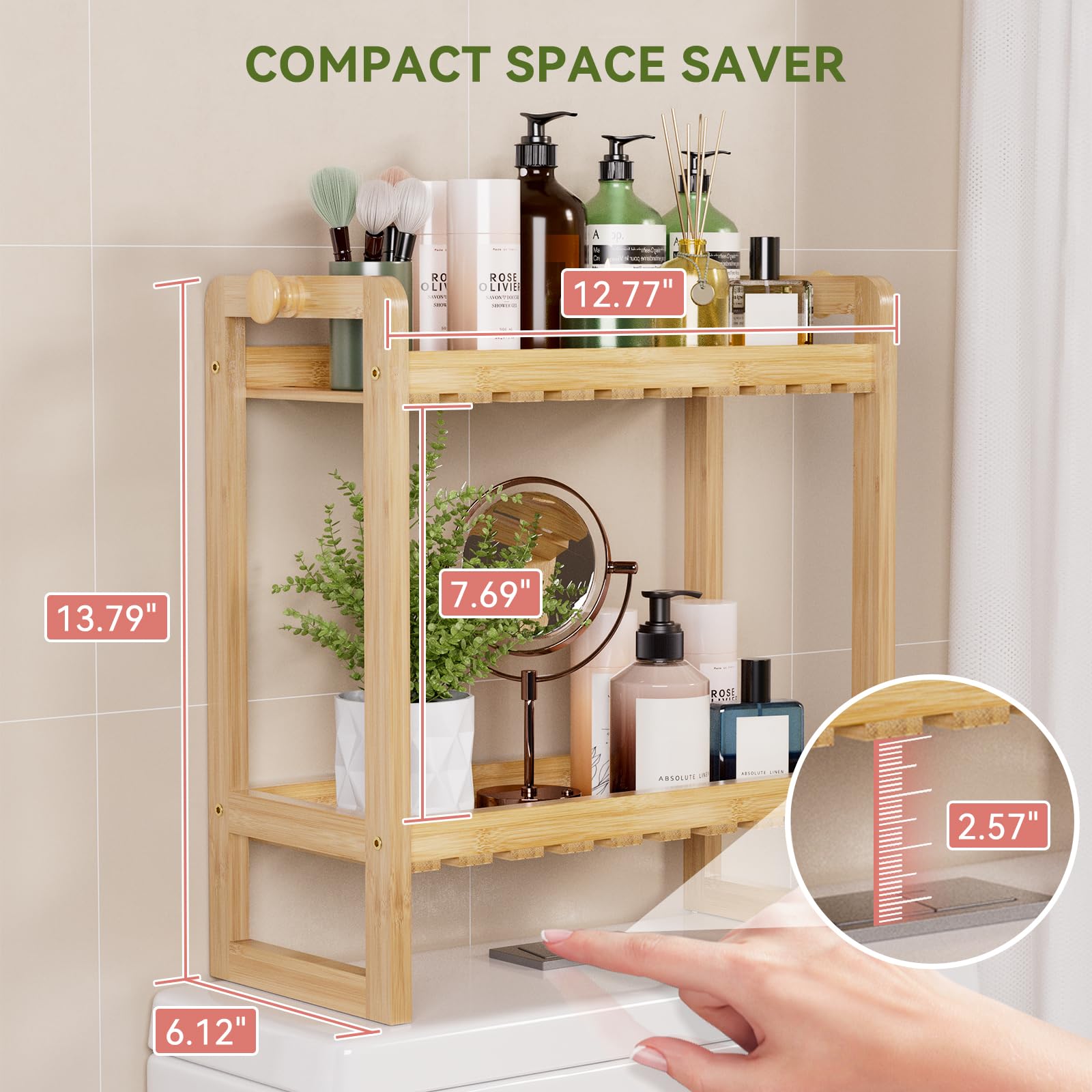 Compact bathroom shelf dimensions 6.12 D x 12.77 W x 13.79 H