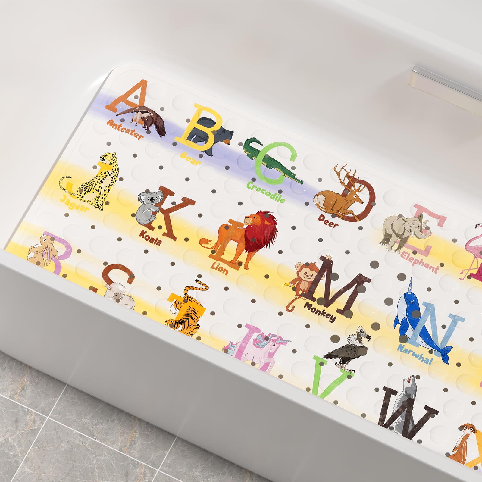 Cartoon alphabets animals bath mat for tub