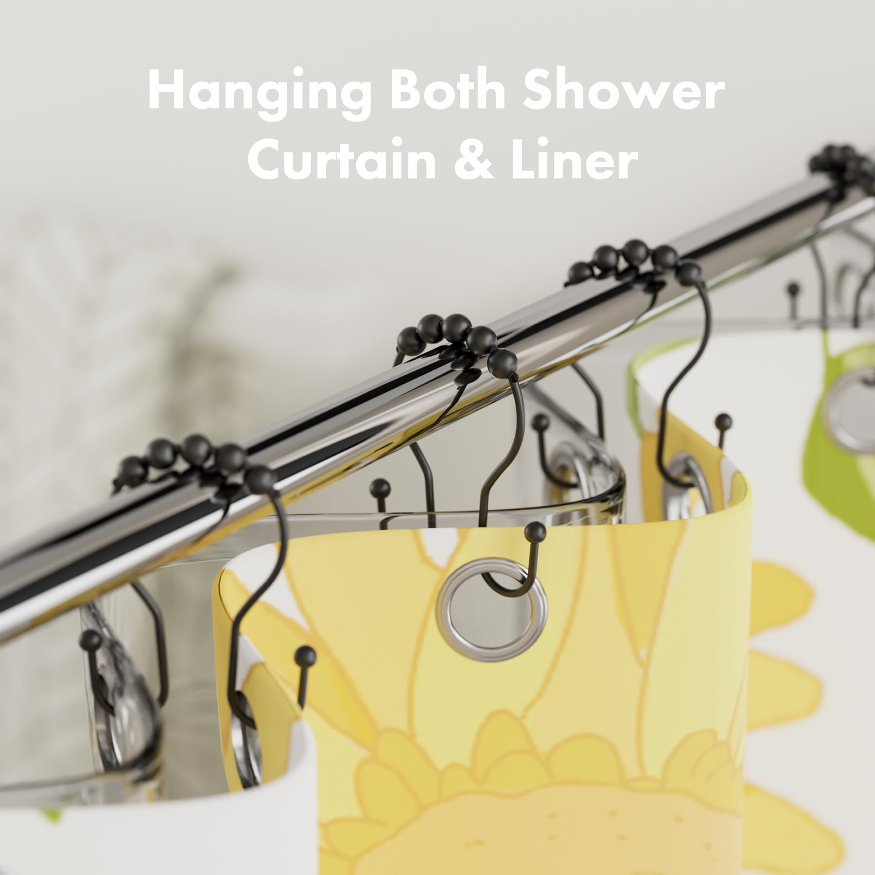 Black metal AmazerBath shower curtain hooks set