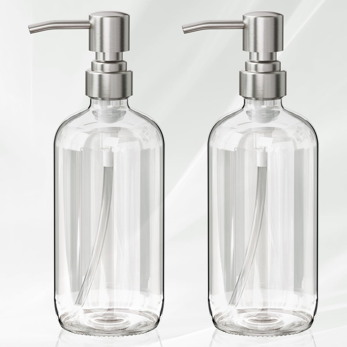 AmazerBath 2 pack glass soap dispensers with stainless steel pumps