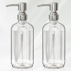 AmazerBath 2 pack glass soap dispensers with stainless steel pumps