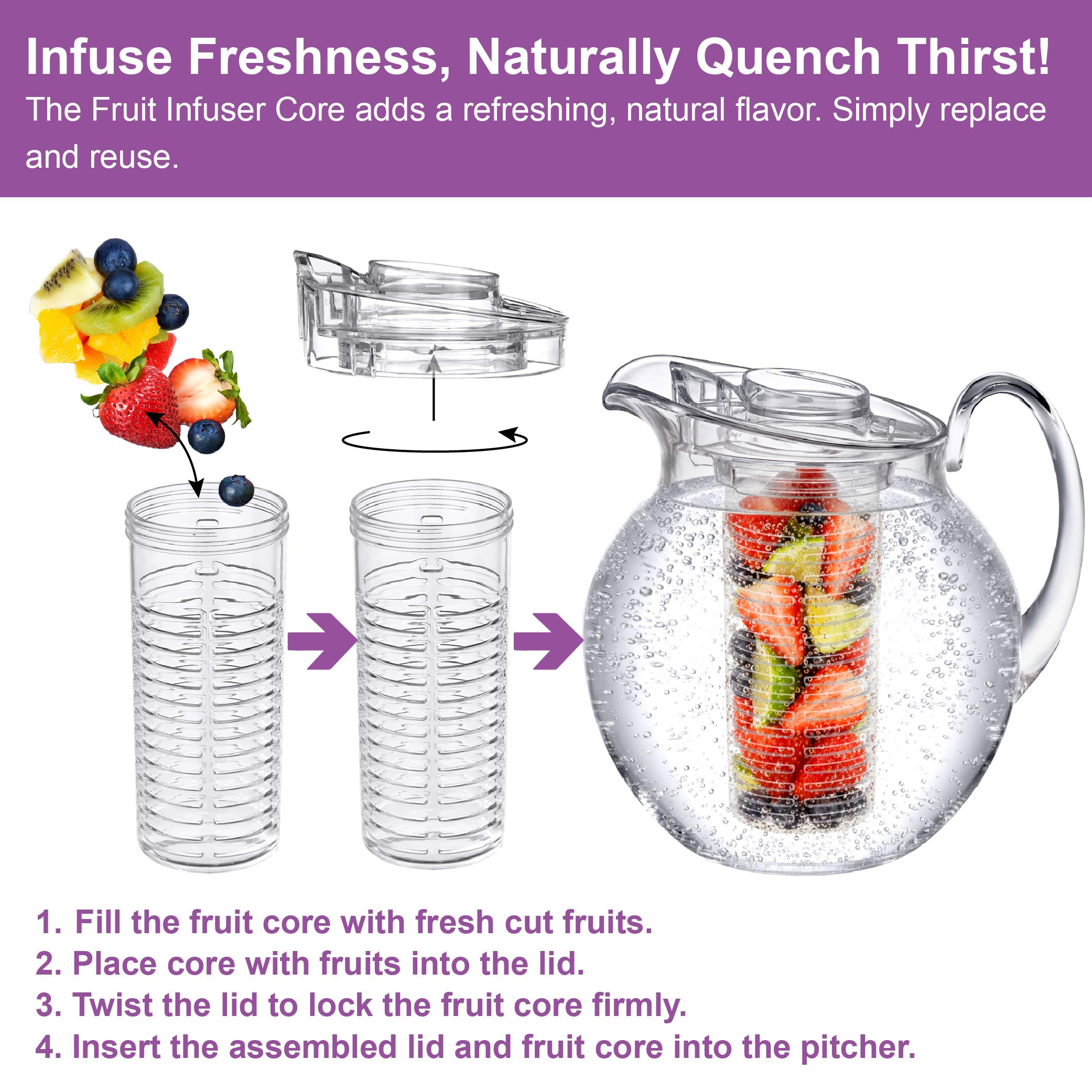 fridge-ready clear pitcher with fruit infusion tube by amazing abby